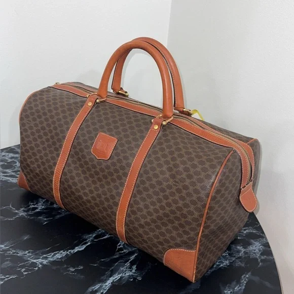 Celine | Brown Macadam Triomphe Canvas Travel Overnight Duffle Bag AUTHENTIC - Picture 1 of 16